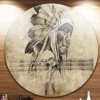 Design Art 'American Indian Warrior Tattoo Sketch' Graphic Art Print on Metal