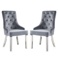 Simple Relax Tufted Fabric Wing Back Side Chair in Grey