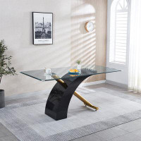 Mercer41 Rectangular Glass Top Dining Table, Modern Design Rectangular Room Table For Home