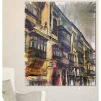 Design Art 'Old City Street Watercolor Painting' Painting Print on Wrapped Canvas