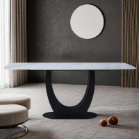 Orren Ellis 62.99" White&Black Rectangular Sintered Stone + Carbon steel Dining Table