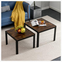 17 Stories Nesting Coffee Table Set of 2, Square Modern Stacking Table with Wood Finish for Living Room