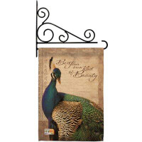 Breeze Decor Peacock - Impressions Decorative Metal Fansy Wall Bracket Garden Flag Set GS105043-BO-03