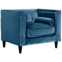 Mercer41 Paine Velvet Accent Chair In Blue With Wood Legs, Pillows Included