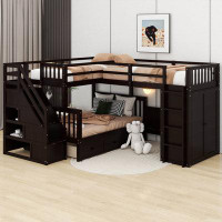 Harriet Bee Jamarious Twin-Twin over Full L-Shaped Bunk Bed With 3 Drawers