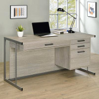 Latitude Run® Dayvion 4-drawer Rectangular Office Desk Whitewashed Grey and Gunmetal