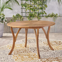 Red Barrel Studio Hermosa 47" Round Wooden Patio Dining Table in Teak