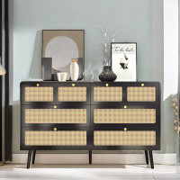 Bay Isle Home™ Modern Rattan Dresser With 6 Drawers And Metal Handles