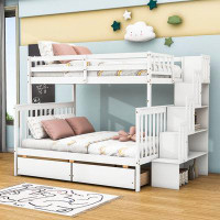 Harriet Bee Jakirah Twin Over Full Wood Bunk Bed With 2 Drawers And Staircases
