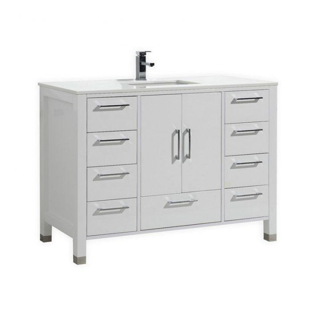 24, 30, 36, 40, 48, 60, 72 & 84 In High Gloss White Single Sink Vanity w White Countertop (60 & 84 Has a Double Sink)KBQ in Cabinets & Countertops - Image 4