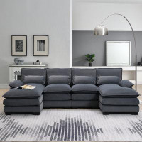 Latitude Run® 109.8*55.9" Modern U-Shaped Sectional Sofa With Waist Pillows,6-Seat Upholstered Symmetrical Sofa Furnitur