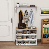 Latitude Run® Wall Mounted Entryway Set, Living Room Storage With Wall Mounted Wood Shelf With 3 Dual Hooks