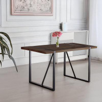 17 Stories Rustic Industrial Walnut Dining Table For 4-6 People With Thick Engineered Wood Top And Black Metal Legs - Id
