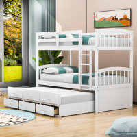 Harriet Bee Donnelsville Twin over Twin 3 Drawers Wood  Bunk Bed with Twin Size Trundle by Harriet Bee