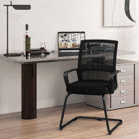 Ebern Designs Ebern Designs 1 Pcs Office Guest Chair With Lumbar Support, Breathable Mesh Back Without Wheels Black