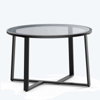 Ebern Designs 27.6" Round Coffee Table with Tempered Glass Surface, Centre Table for Living Room