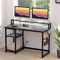 Latitude Run® Computer Desk with USB Charging Port and Power Outlet, Reversible Small Desk with Monitor Stand