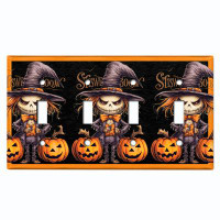 WorldAcc Metal Light Switch Plate Outlet Cover (Halloween Spooky Scare Crow Pumpkin - Quadruple Toggle)
