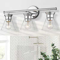 ZACHVO 3-Light DimmableVanity Light Seeded Glass Bell Shade Chome Finish