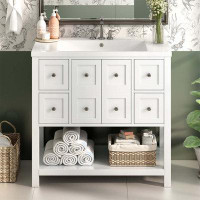 Wildon Home® Free Standing Vanity Set with 4 Drawers& Soft Closing Doors,with Undermount Sink