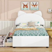 Bluesofa Upholstered Platform Bed with Cartoon Ears Shaped Headboard and 2 Drawers