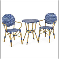 Rosecliff Heights Outdoor aluminum French bistro set in dark cyan, white and bamboo finishes