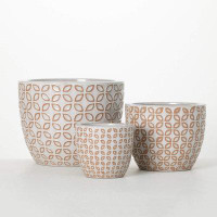 Winston Porter 9", 7" & 5" Geometric Patterned Planters Set of 3, Clay