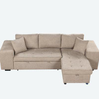 Latitude Run® L-Shape Reversible Sectional Couch, Sleeper Sofa with Storage Chaise and 2 Stools