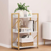 Ebern Designs Small Bookshelf For Small Spaces, 3 Tier Bookcase, Narrow Gold Book Shelf, Small Shelf Open Display Rack F