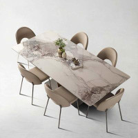 Lawrence Frames Simple Modern Light Ochre Rectangular Rock Slab Dining Table Sets
