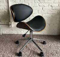Mid Century Modern MCM Wood Leather Office Computer Kitchen Dining Room Chair