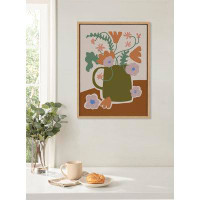 Wade Logan Cashara Expressive Abstract House Plant Olive Vase Framed Canvas by The Creative Bunch Studio Natural
