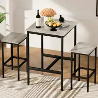 Ebern Designs Bar Set, Square Bar With 2 Bar Chairs, Industrial Style Bar Chairs, For The Kitchen Breakfast Table, Grey