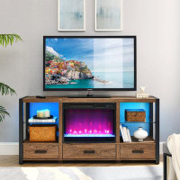 17 Stories Electric Fireplace Media TV Stand With Sync Colourful LED Lights for TV Up to 60"