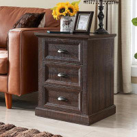 Winston Porter Namaan Nightstand with Charging Station, 3 Drawer Dresser for Bedroom,Small Wood Rustic Dresser with Draw