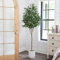 Primrue 6ft. Artificial Olive Tree with White Decorative Planter