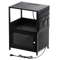 Latitude Run® (Set of 2)Sofa Side Table with USB Ports and Outlets, Narrow End Table Black Multifunction