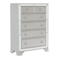Rosdorf Park Modern Traditional Style 1Pc Bedroom Chest Of Drawers Embossed Textural Fronts Silver Finish
