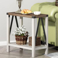 17 Stories 17 Stories Farmhouse End Table For Small Spaces, Narrow Side End Table With Storage Shelf, Rustic A-Design Ni