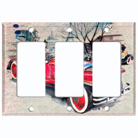 WorldAcc Vintage Twin Auto Mobile Classic Paris Street 3-Gang Rocker Wall Plate