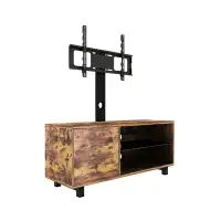 17 Stories Rustic Brown TV Console With Push-To-Open Storage Cabinet For TV Up To 65In Wood &Glass TV Stand For Living R