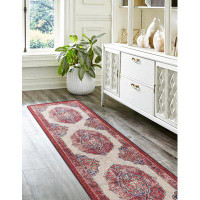 Bungalow Rose Katoria Area Rug, Power-Loomed, Boho, Traditional, Red and Cream, Indoor