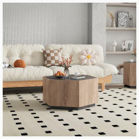 Millwood Pines Hexagonal Rural Style Garden Retro Living Room Coffee Table With 2 Drawers