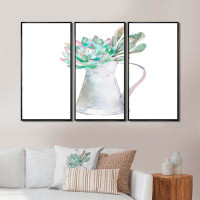 August Grove Succulent Home Plant - Traditional Framed Canvas Wall Art Set Of 3