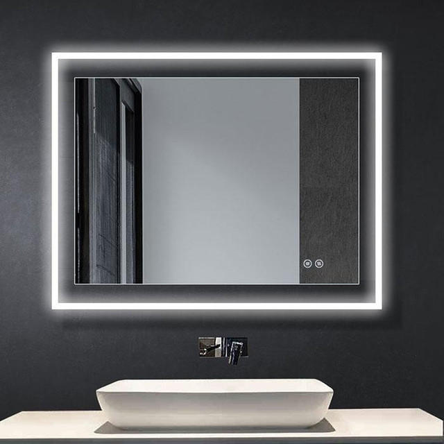 Edge Lit LED Bathroom Mirror 36 In H (W= 36, 48, 55 & 60) w Touch Button, Anti Fog, Dimmable, Vertical & Horizontal Moun in Floors & Walls