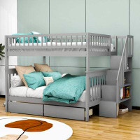Harriet Bee Full Over Full Bunk Bed,Wood Bunk Bed With Two Drawers And Storage