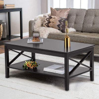 Breakwater Bay Breakwater Bay Oxford Coffee Table With Thicker Legs, Black Wood Coffee Table With Storage For Living Roo
