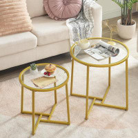 Mercer41 Small Round Coffee Tables Set Of 2, Gold End Tables With Glass Top, Nesting Coffee Tables With Metal Frame, Mod