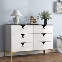 Ebern Designs White Modern 6 Drawers Dresser Cabinet Sideboard