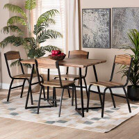 17 Stories Roana Modern And Contemporary Walnut Brown Finished Wood And Black Metal 5-Piece Dining Set